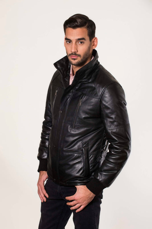 MAX- Men's Black Leather Jacket with removable hood