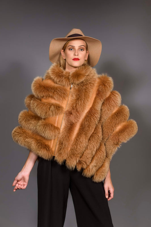 CHELSEA- Camel Fox fur cape