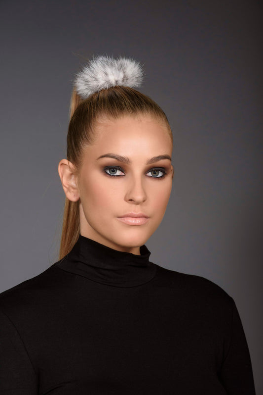 Black Cross FUR scrunchie, natural color mink ponytail holder,