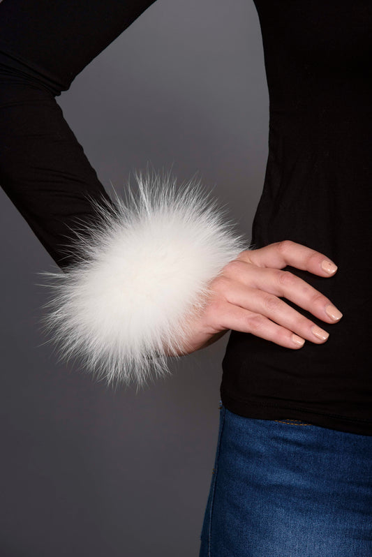 WHITE FUR and Leather Wristband