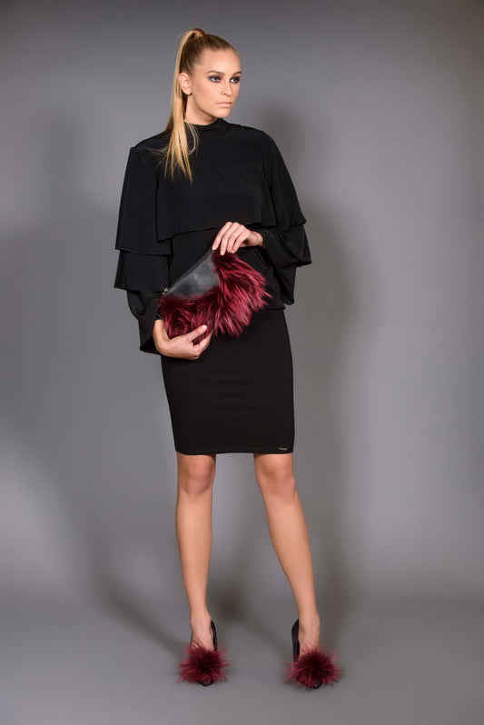 Bright and pike Burgundy fur- leather clutch bag