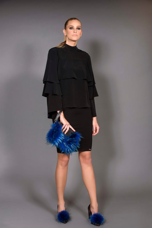 Bright Blue fur- leather clutch bag