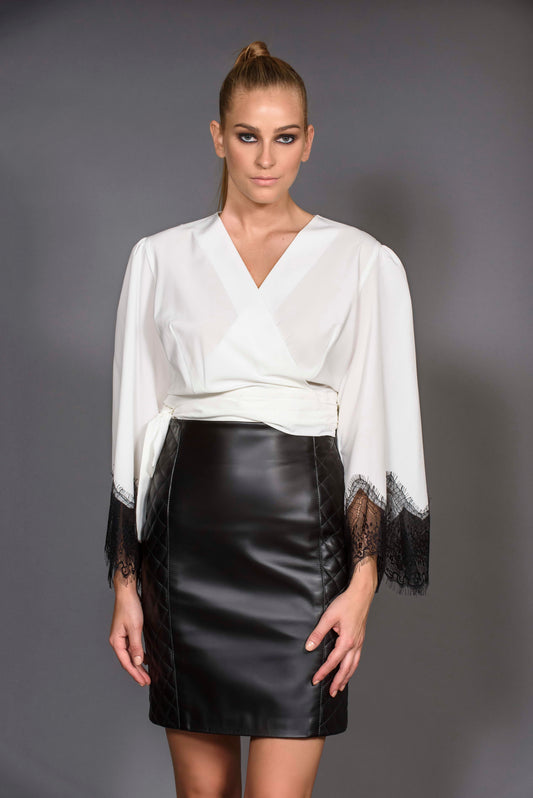 Leather skirt with quilted panels