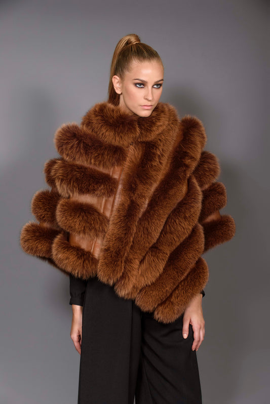 CHELSEA-Brown Fur and Leather Cape