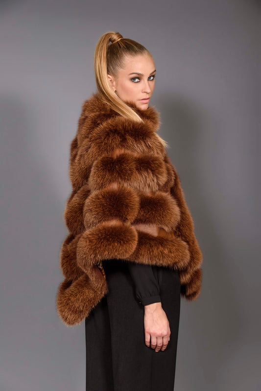 CHELSEA-Brown Fur and Leather Cape