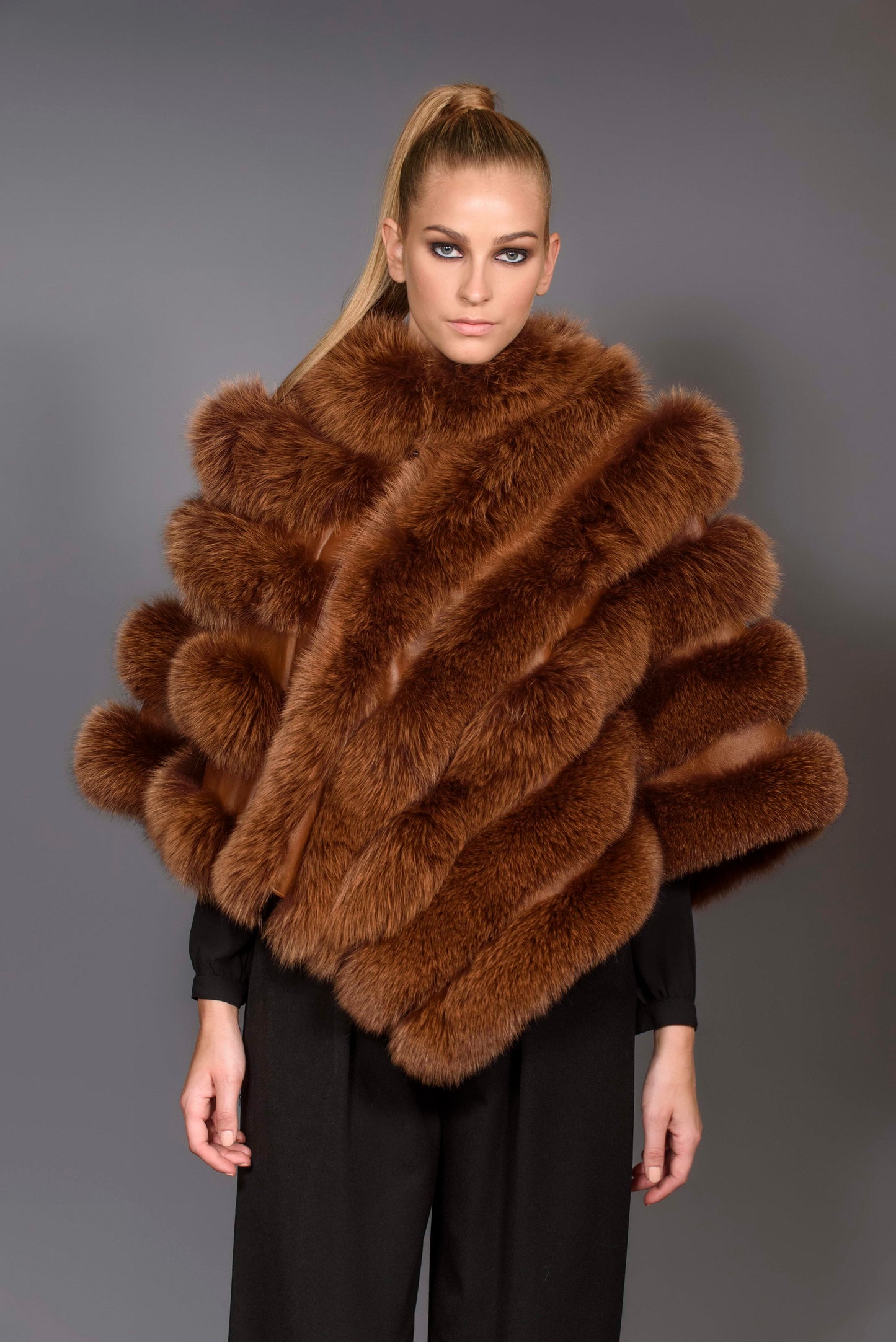 CHELSEA-Brown Fur and Leather Cape