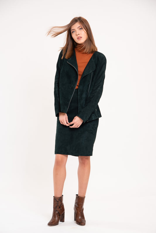 LUCY ONE – Σετ από Πράσινο Σουέτ Σακάκι και Φούστα