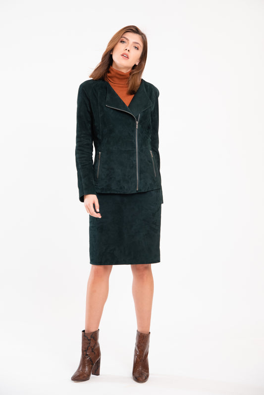 LUCY ONE – Σετ από Πράσινο Σουέτ Σακάκι και Φούστα