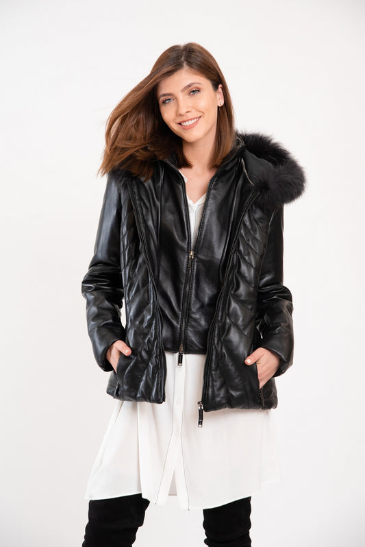 MINDY - Δερμάτινο με Κουκούλα και Επένδυση.