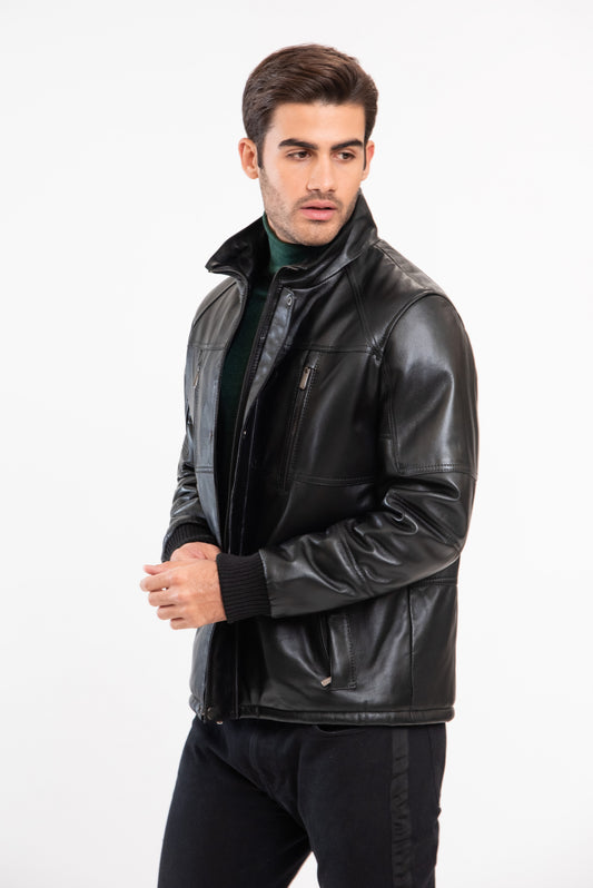 MAXIMILIAN- Men's Black Leather Jacket