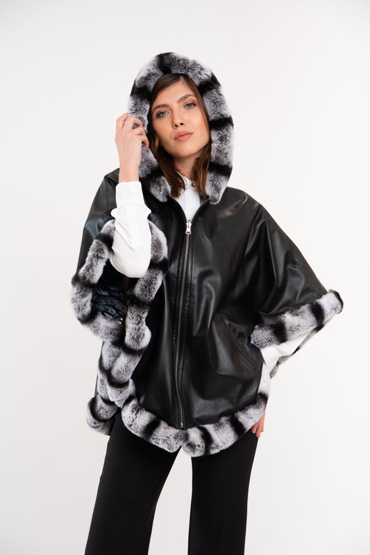 GUODA - Reversible (Ντουμπλ φας) Δερμάτινη Κάπα με Γούνα