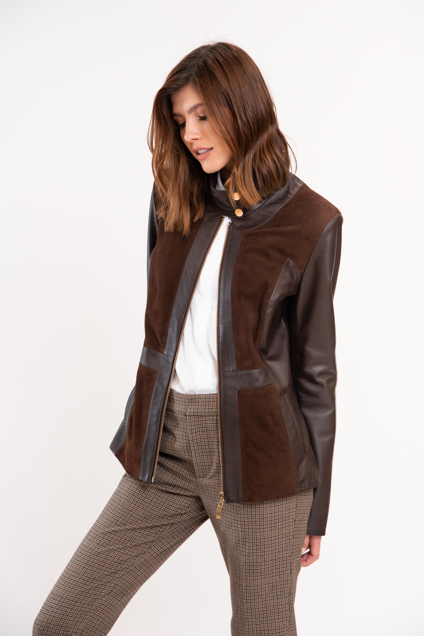 ROSSANA - Brownn Suede and Leather Jacket