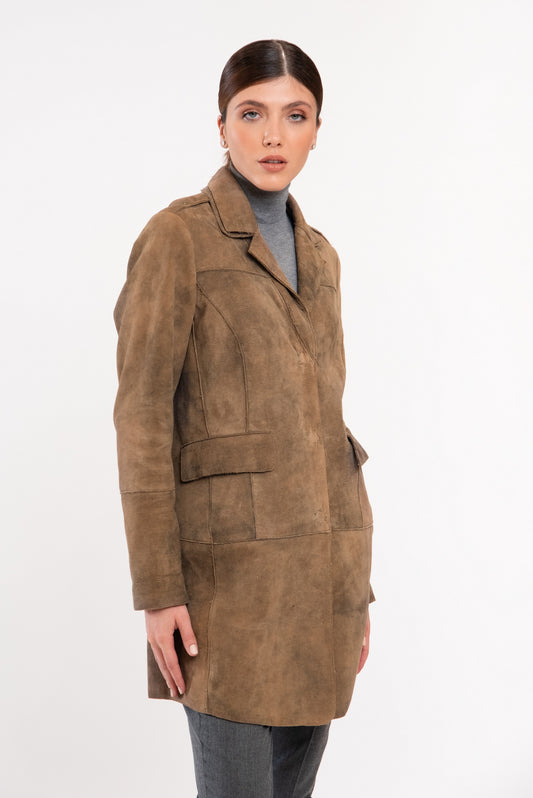 GIMOS- Women's Stonewashed Suede Long Jacket.
