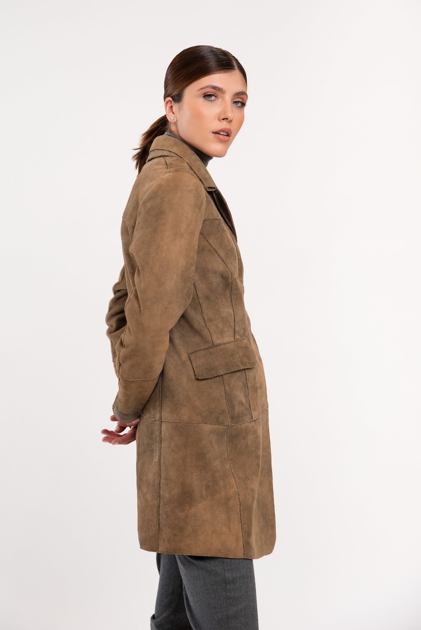 GIMOS- Women's Stonewashed Suede Long Jacket.