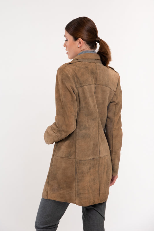 GIMOS- Women's Stonewashed Suede Long Jacket.