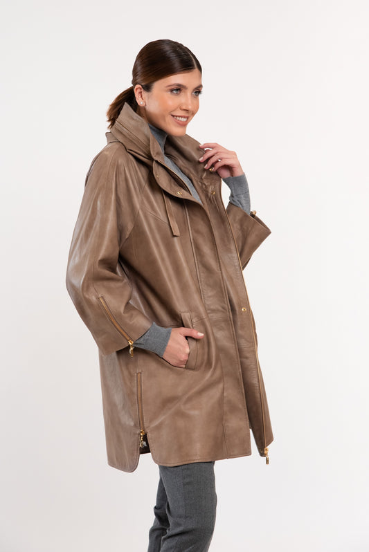 MORENA – Γκρι Elephant Χειροποίητο Δερμάτινο Παρκά