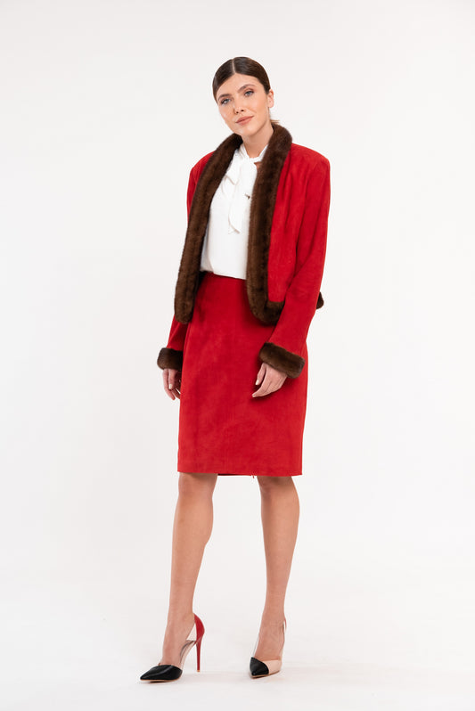 FANTASIA - Κόκκινο Καστόρ Σετ με Γούνινες Λεπτομέρειες.