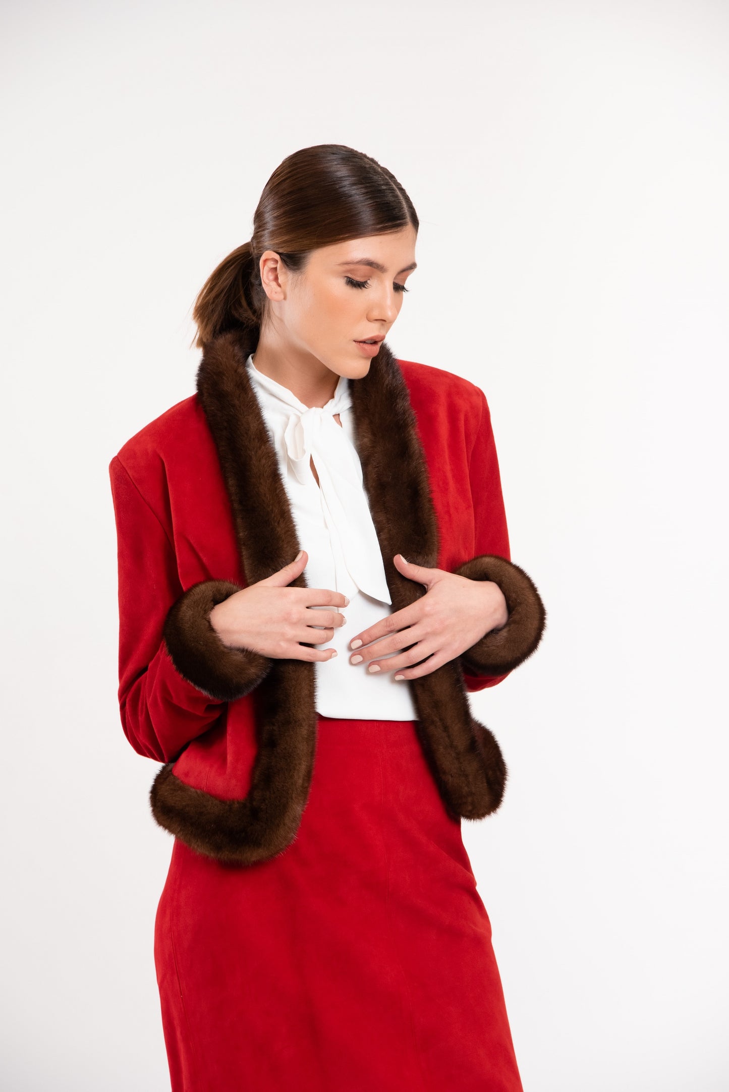 FANTASIA - Κόκκινο Καστόρ Σετ με Γούνινες Λεπτομέρειες.