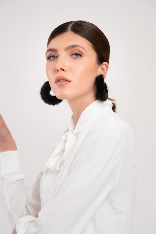 STATEMENT Hoop Earrings with black mink FUR. Wrap Mink HOOPS.