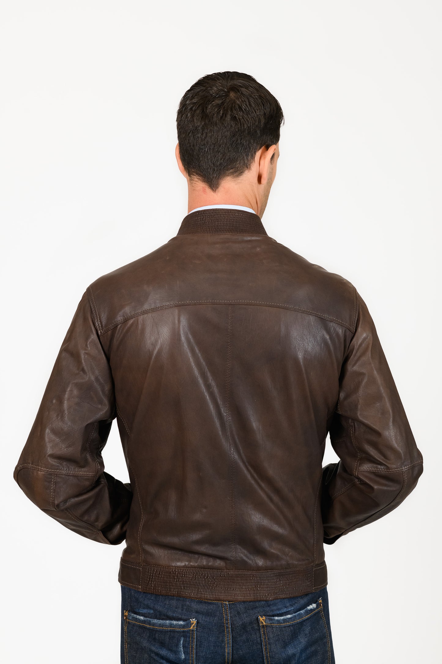 GIMOS -Brown leather jacket made in Italy.