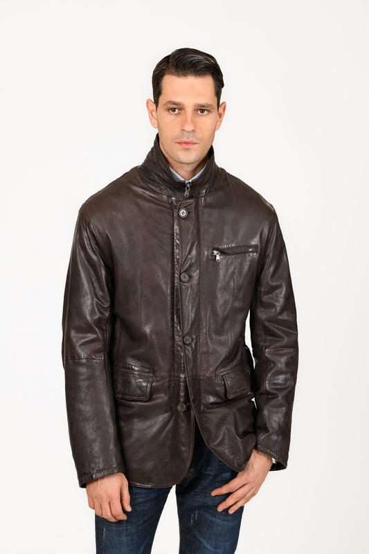 GIMOS - Men's Brown Leather Blazer