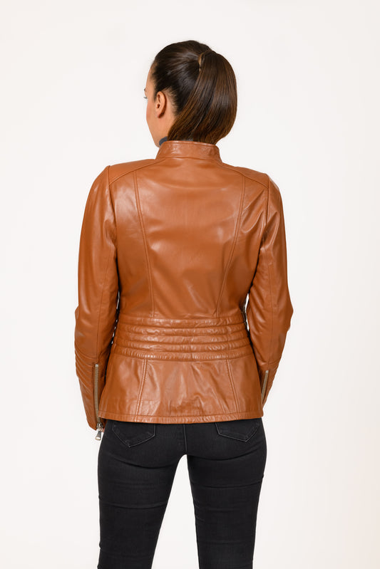 DAPHNE- Γυναικείο Camel Biker Δερμάτινο Μπουφάν