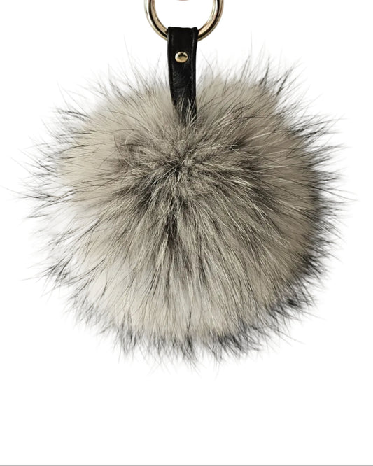 Real GREY Raccoon pompom Fur Keychain