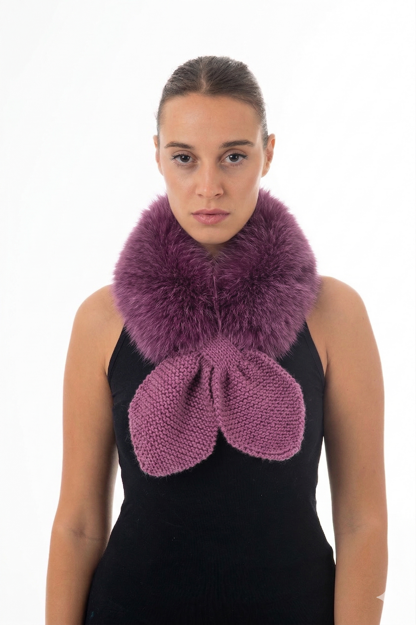 GREEN FUR COLLAR with handknit bow