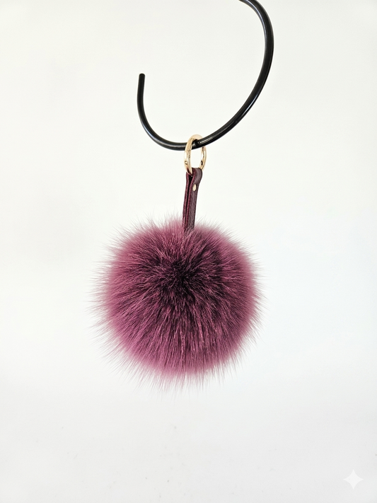Plum fur pompom keychain