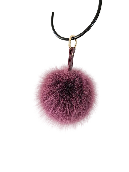 Plum fur pompom keychain