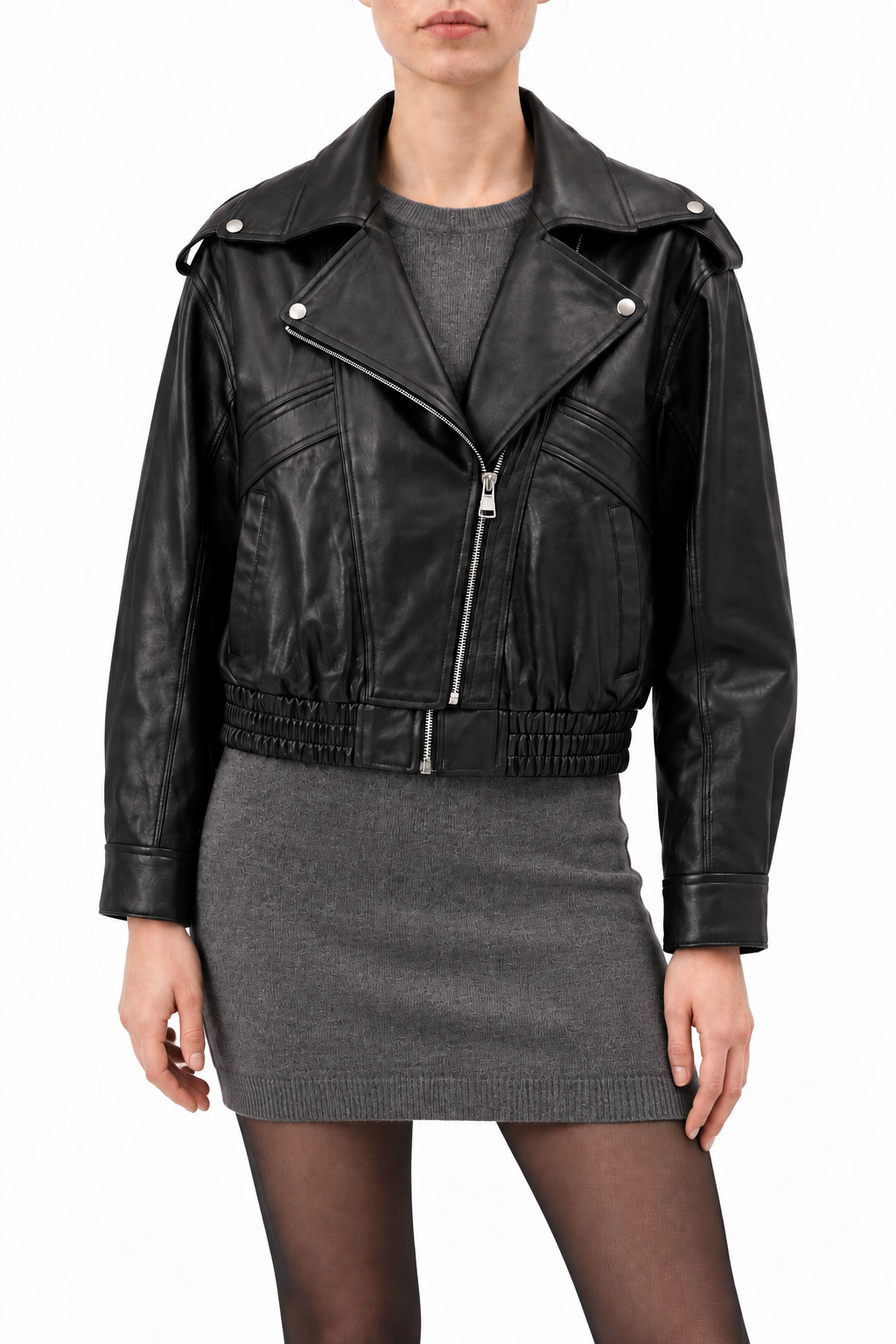 RACHEL - Black Bomber Biker Leather Jacket