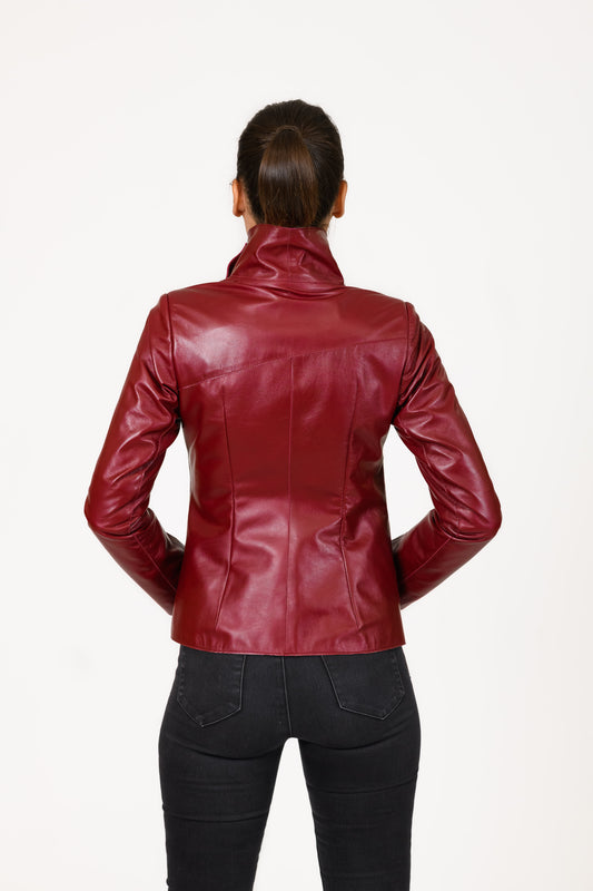 SELENE - Γυναικείο Μπορντό Δερμάτινο Μπουφάν