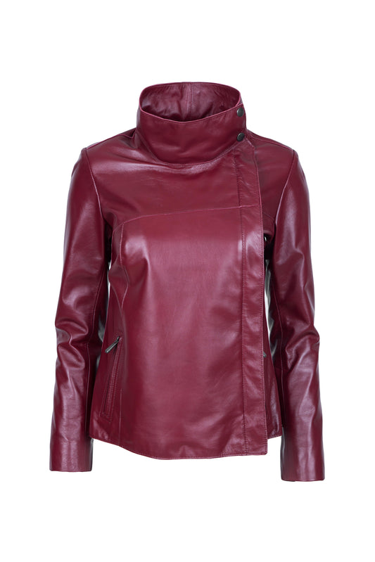 SELENE - Γυναικείο Μπορντό Δερμάτινο Μπουφάν