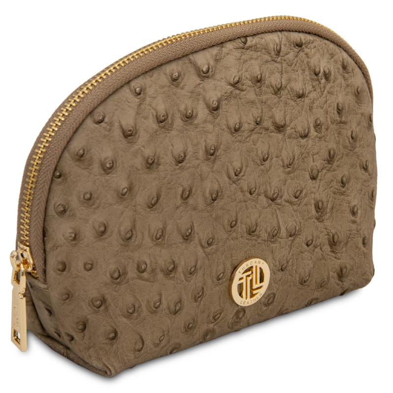 Vera Leather toiletry case in ostrich-print leather