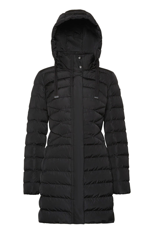 Geox- Black heavyweight hooded coat size 42.