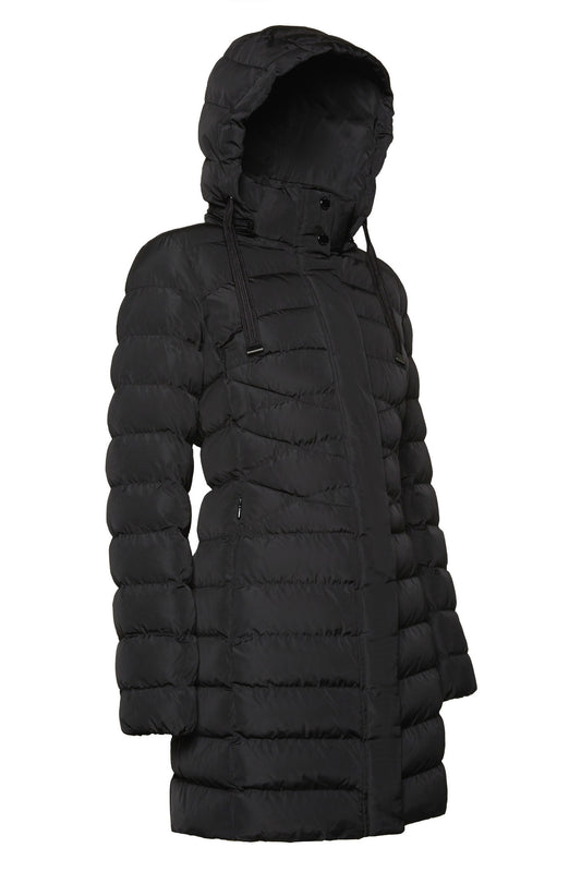 Geox- Black heavyweight hooded coat size 42.