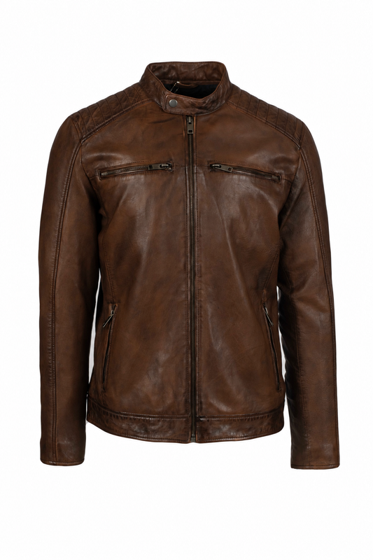 WALTER -Antique Brown Biker Leather Jacket