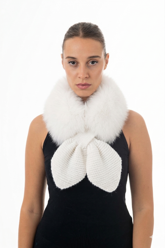 GREEN FUR COLLAR with handknit bow