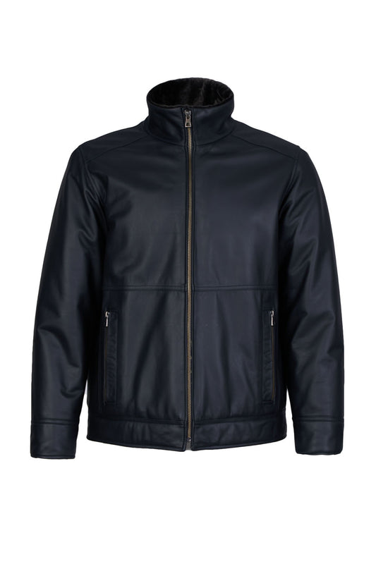WINTER - Men's Leather Jacket with Sheepskin Collar