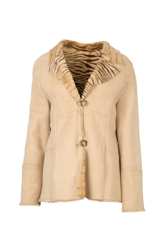 2197- Women's Beige Sheepskin Jacket