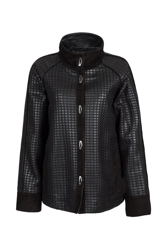 Z513 - Δερμάτινη Ζακέτα με καρό σχέδιο