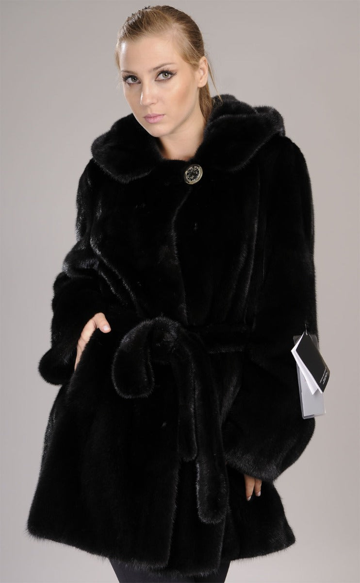 Hooded Blackglama mink fur parka