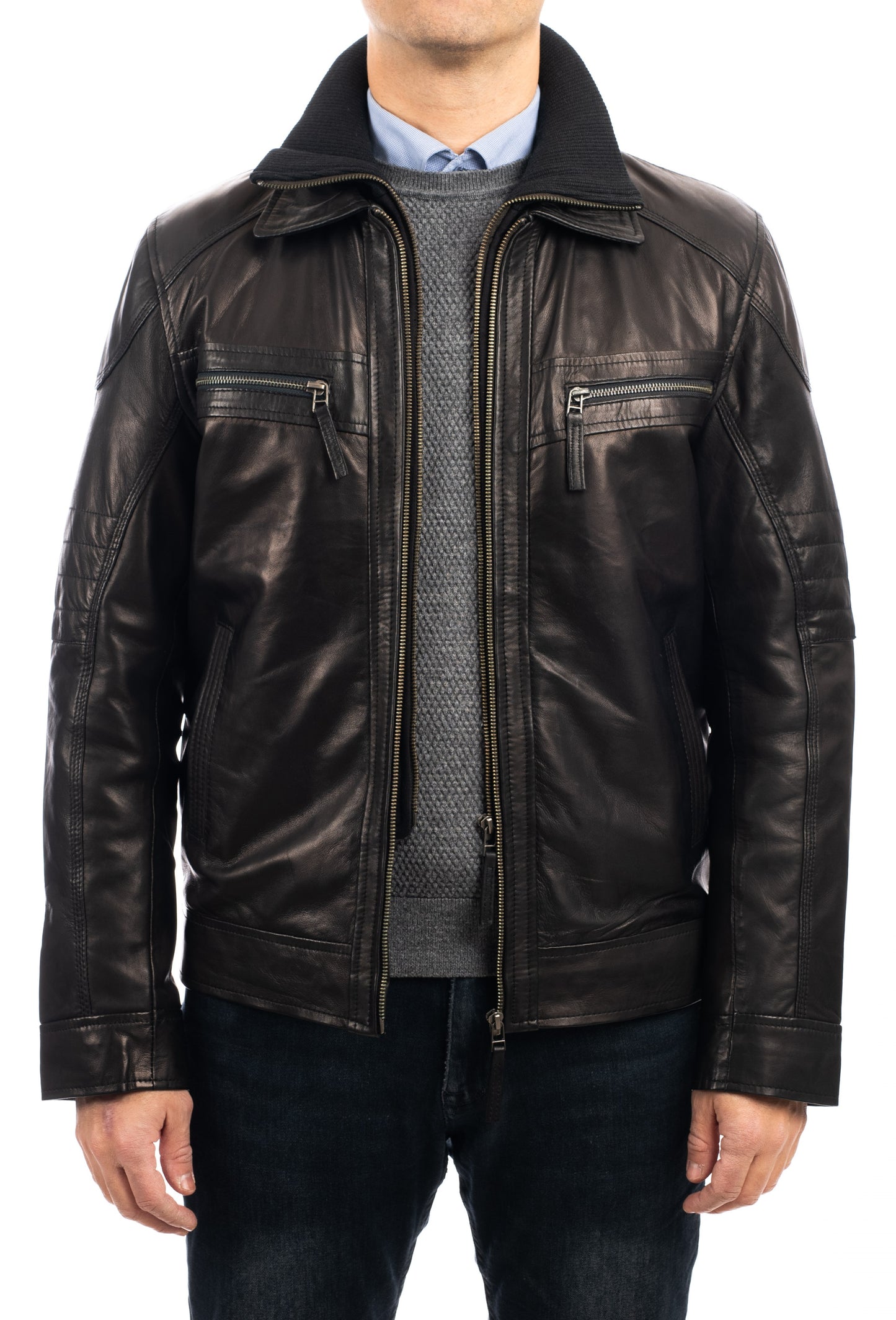 CHESTER - Ανδρικό Μαύρο Δερμάτινο Μπουφάν
