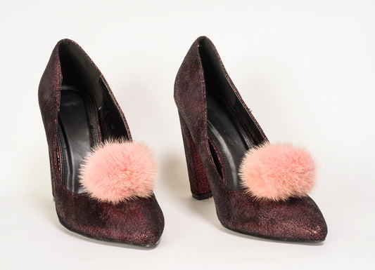 PALE PINK shoe FUR mink clips