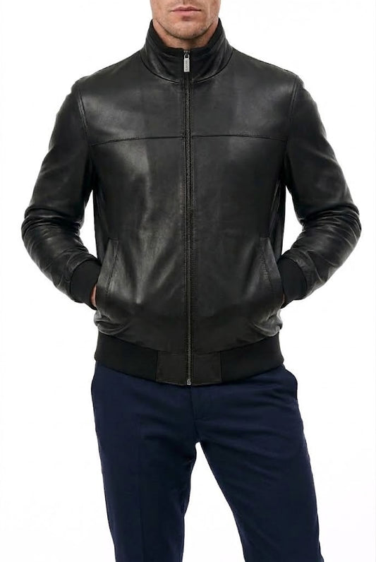 GIMOS- Men's BLack Reversible Leather Jacket