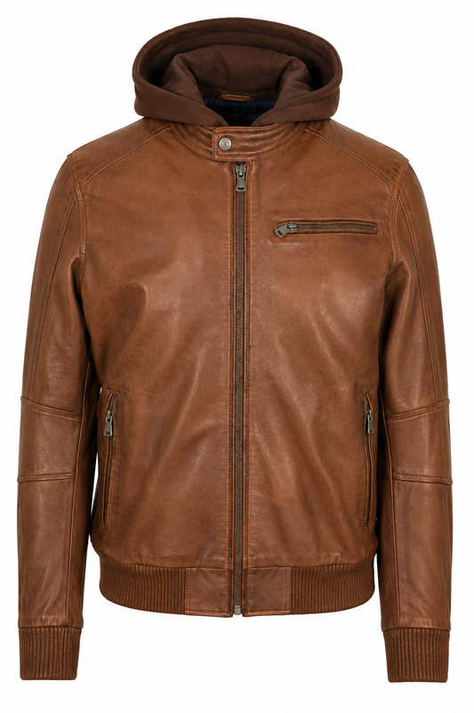 JEANLUKE - Men's Brown Bomber Jacket with removable hood