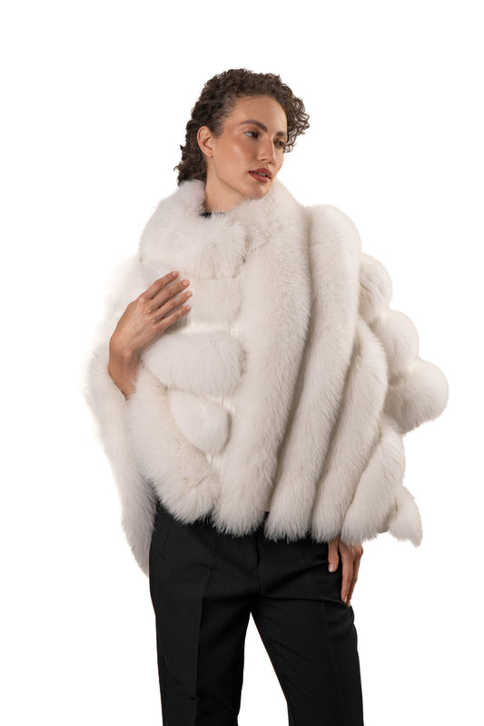 CHELSEA-White Fur and Leather Cape