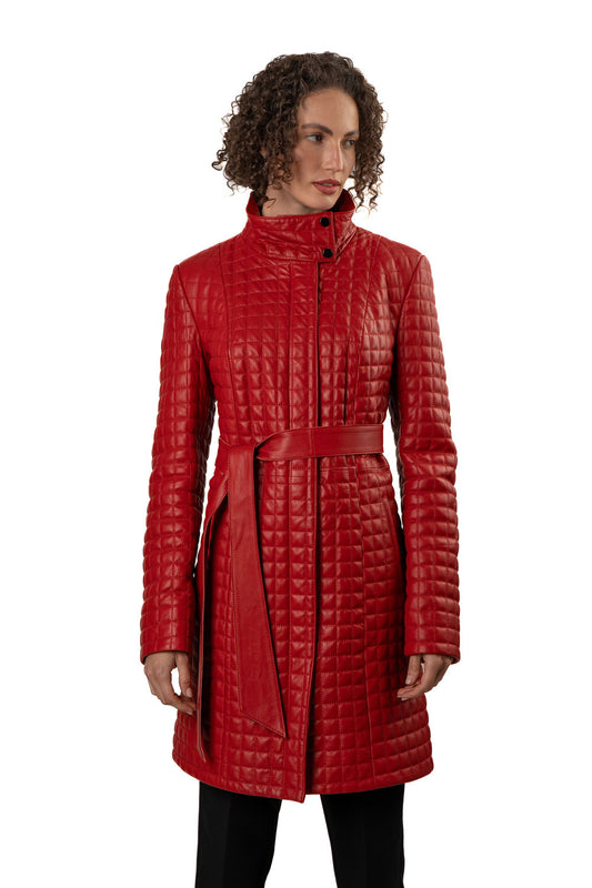 Red Quilted Nappa Leather Coat