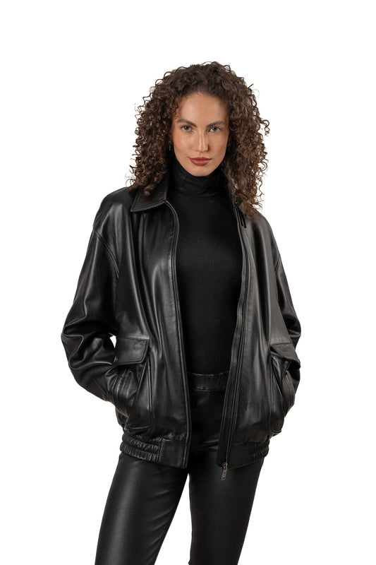 BONA - Women's oversize Bomber Leather Jacket