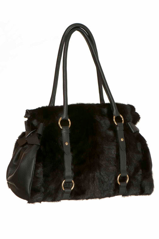 Μαύρη Τσάντα από Γούνα και Δέρμα